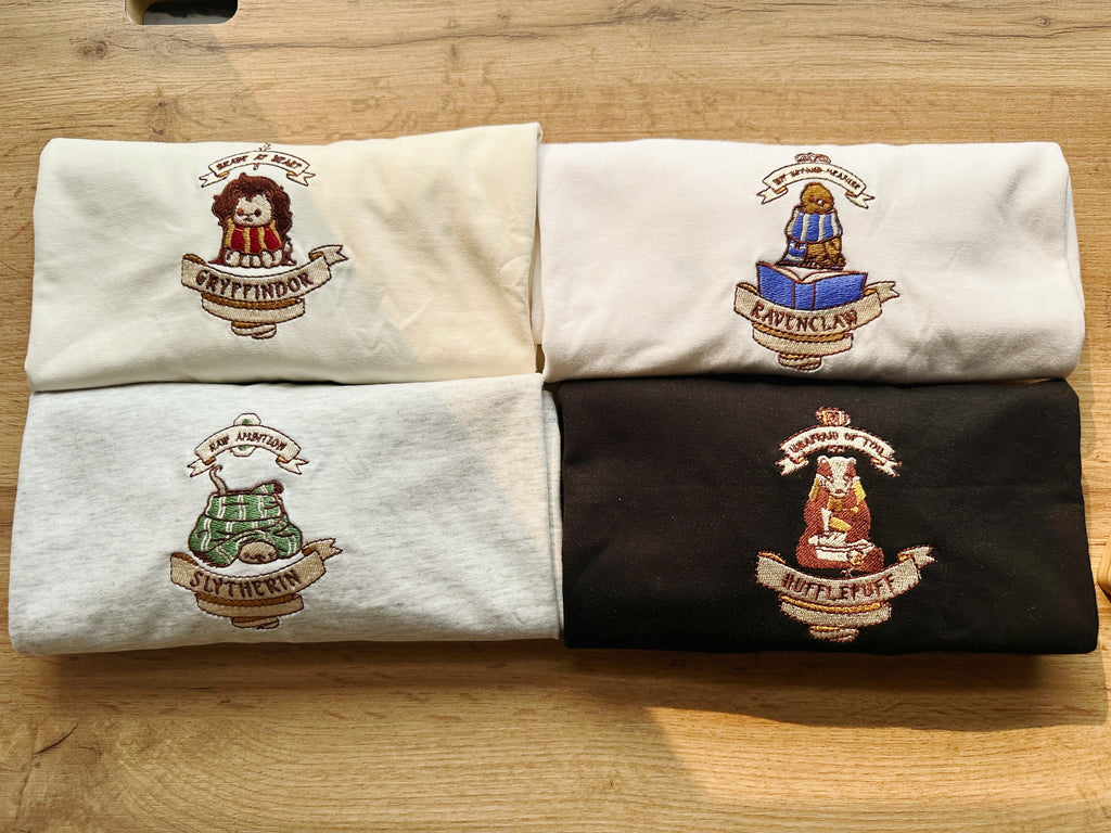 Magic School T-Shirt with Embroidered Four House Logos