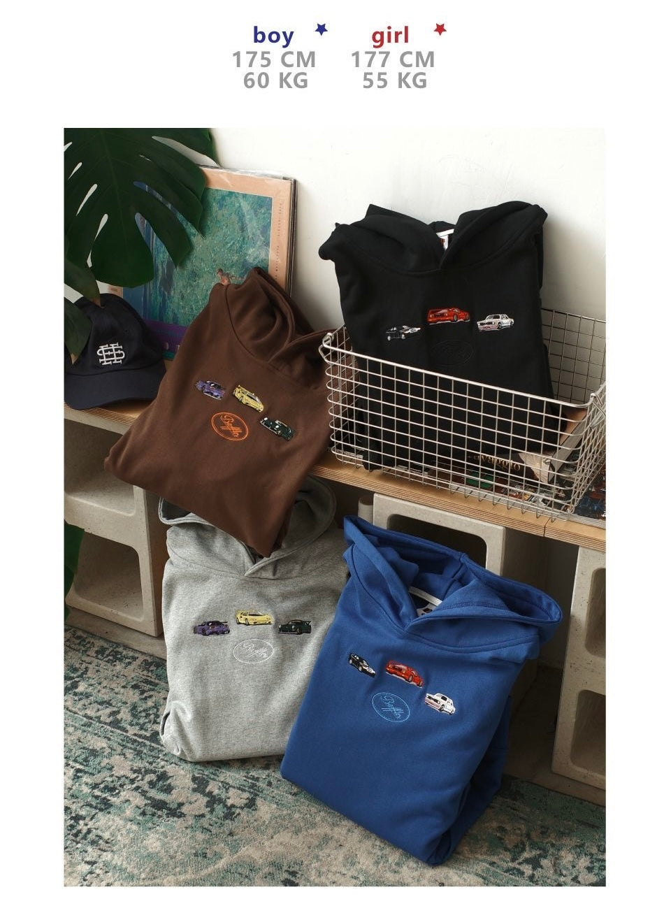 [ Coming Soon ] HeuHeu Vintage Car Embroidered Hoodie -Style Loose Fit Casual Hoodie for Fall & Winter