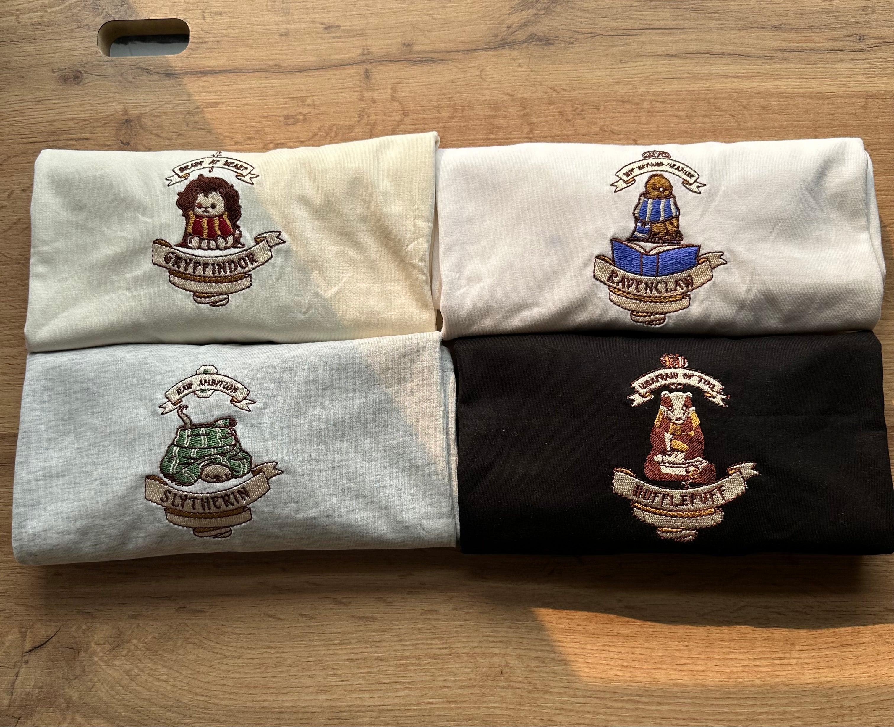 Magic School T-Shirt with Embroidered Four House Logos
